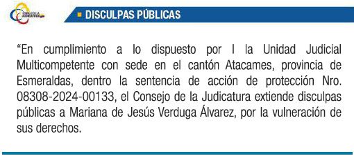 disculpas publicas Mariana de Jesus Verduga Alvarez